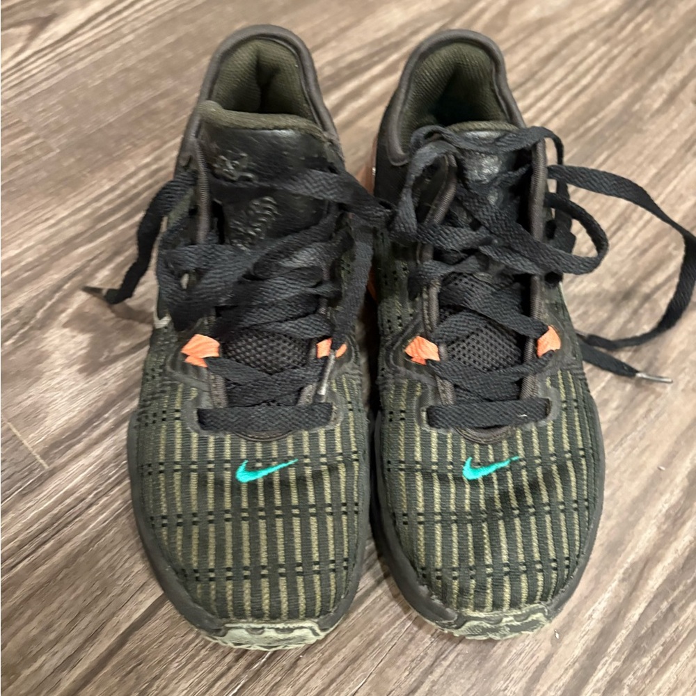 Nike Kids Shoes in Black and Green with Orange Accents